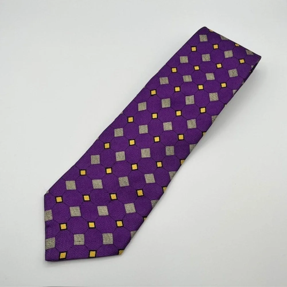 Addendum Mens Silk Tie Purple Geometric Diamond Square Pattern Made‎ in USA